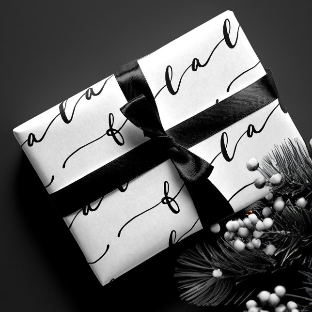 FA LA LA White & Black Calligraphy Christmas Carol Geschenkpapier Set (FA LA LA White & Black Calligraphy Christmas Carol Wrapping Paper Sheet)