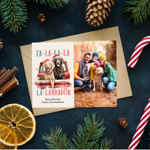 FA LA LABRADOR DOG RED TRUCK MURRY CHRISTMAS FEIERTAGSPOSTKARTE