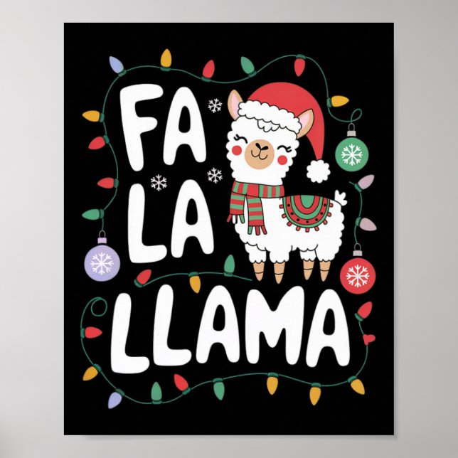 Fa La Llama Funny Christmas Lights Holiday Llama Poster (Vorne)