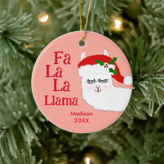 Fa La Llama Funny Christmas Zitat Pink KIds Keramik Ornament (Baum)