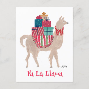 Fa La Llama Niedliche Personalisierte Tierwelt Wei Feiertagspostkarte