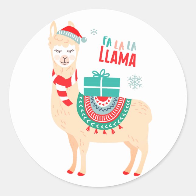 Fa La Llama | Weihnachten Runder Aufkleber (Vorderseite)