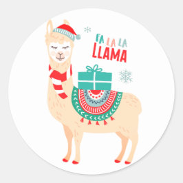 Fa La Llama | Weihnachten Runder Aufkleber