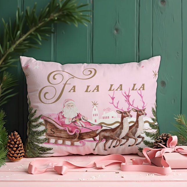 Fa La Merry Pink Christmas Santa Seligh Rentier Dekokissen (Fa La Merry Pink Christmas Santa Seligh Reindeer Accent Pillow)