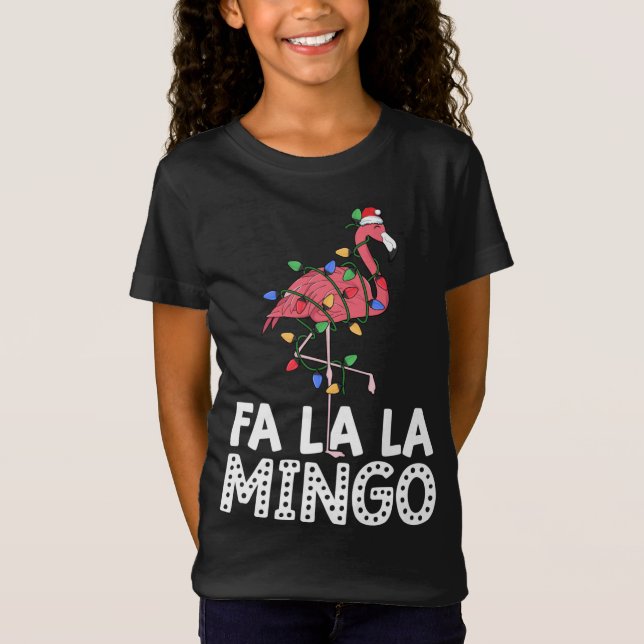 Fa La Mingo Flamingo Weihnachtsbaum Lichter Trop T-Shirt (Vorderseite)