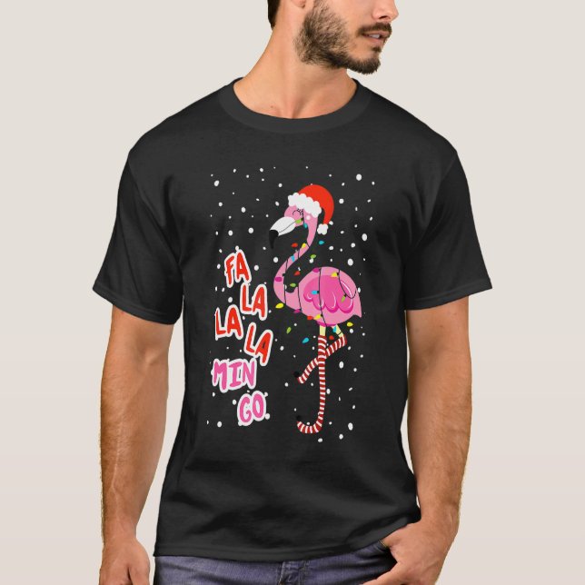 Fa La Mingo Niedlich Pink Flamingo Weihnachtsmannm T-Shirt (Vorderseite)