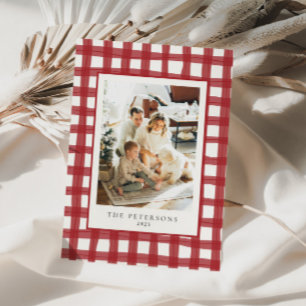 Fa La Modern Retro Kariertes Foto Familie Xmas Feiertagskarte