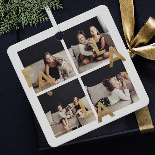 FA LA Moderne Minimale Typografie 4 Grid-Foto Ornament Aus Metall (FA LA LA Modern Minimal Typography 4 Grid Photos Metal Ornament)