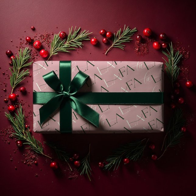 Fa La Pink & Green Typografic Christmas Carol Geschenkpapier (Fa La La Green & Pink Typographic Christmas Carol Wrapping Paper)