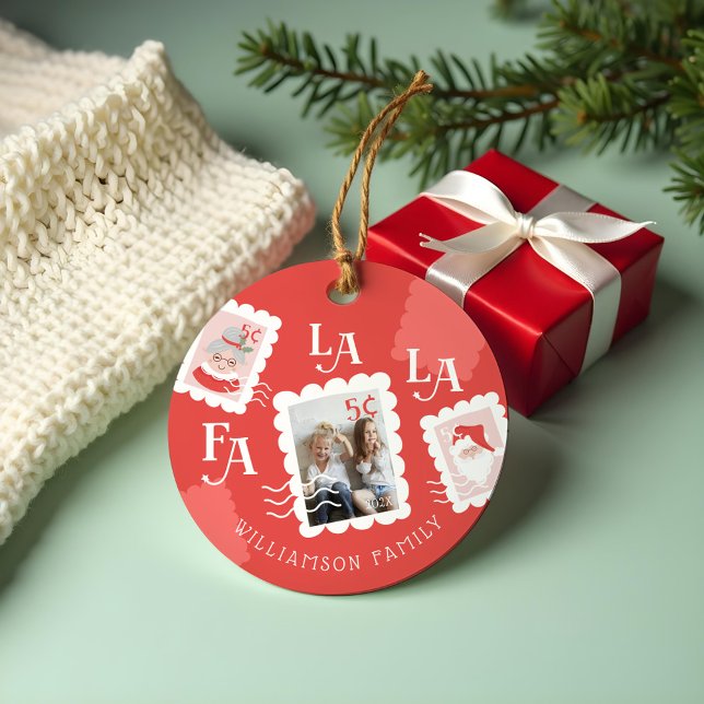 Fa La Santa Claus Weihnachts Briefmarke Foto Keramik Ornament (Fa La La Santa Claus Christmas Postage Stamp Photo Ceramic Ornament)