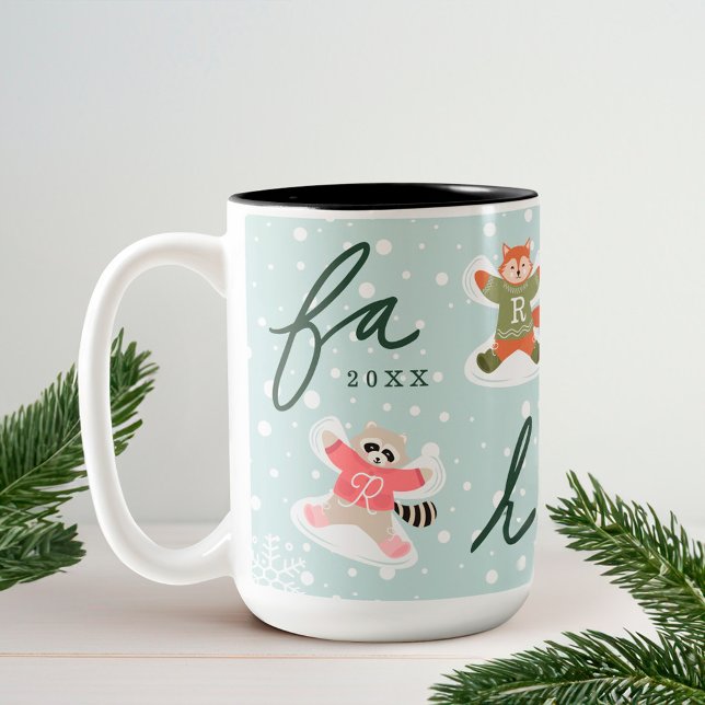 Fa La Snow Angel Woodland Tiere Spaß Winter Zweifarbige Tasse (Fa La La Snow Angel Woodland Animals Fun Winter Two-Tone Coffee Mug)