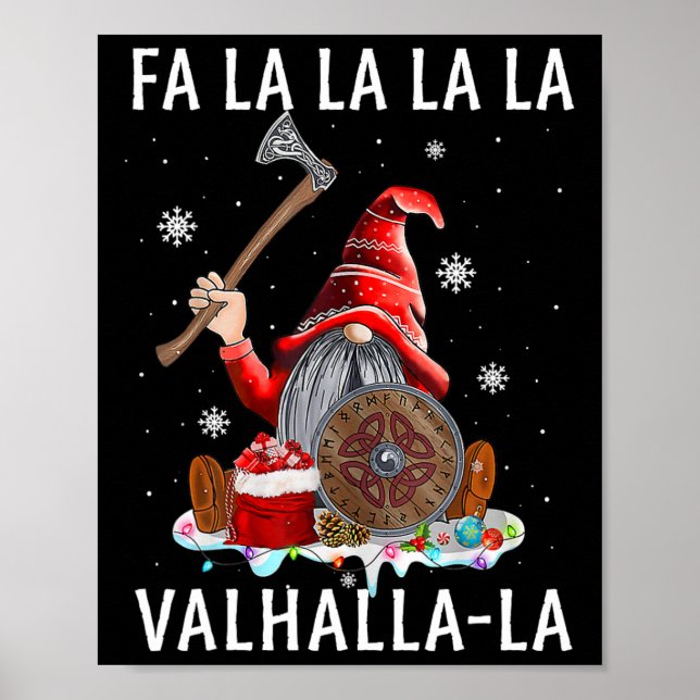 Fa La Valhalla Xmas Gnome Beard Viking Weapon Poster (Vorne)