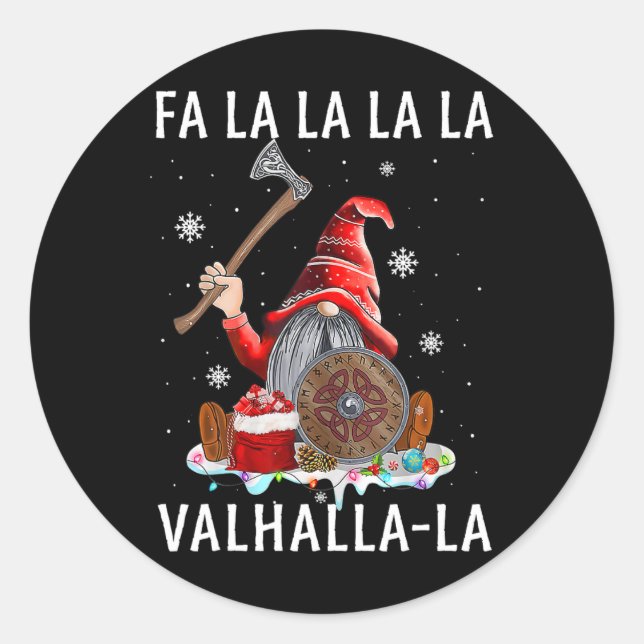 Fa La Valhalla Xmas Gnome Beard Viking Weapon Runder Aufkleber (Vorderseite)