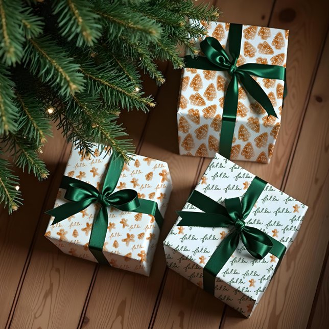 Fa La Watercolor Lebkuchen Cookies Weihnachten Geschenkpapier Set (Fa La Watercolor Gingerbread Cookies Christmas Wrapping Paper Sheets)