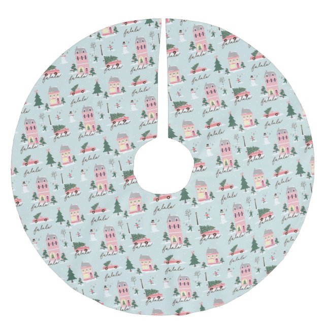 Fa La Zuhause für die Ferienstadt & Pink Retro Van Polyester Weihnachtsbaumdecke (Vorderseite)