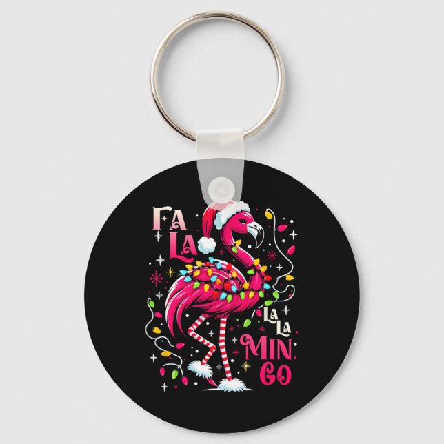 Fa Lala Mingo Flamingo Christmas Tropical Xmas Tre Schlüsselanhänger (Vorderseite)