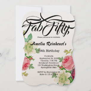 Fab 50 Geburtstagsparty Vintage Botanik-Blume Einladung