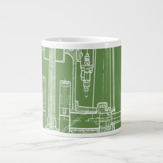 FaB MeChaNiCal Zeichne BlUEpRiNT gReeN AnD WhITe! Jumbo-Tasse (Vorderseite)