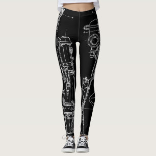 FAB MECHANISCHER ZEICHNENDER PLAN SCHWARZ-WEISS LEGGINGS