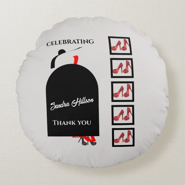 Fab Silhouette Glam Shoes Red Black Birthday Rundes Kissen (Vorderseite)