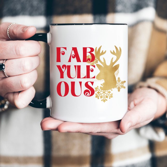 Fab-Yule-Ous Christmas Reindeer Red and Gold Tasse (Von Creator hochgeladen)