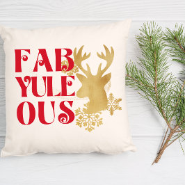 Fab-Yule-Ous Christmas Reindeer Red & Gold Kissen