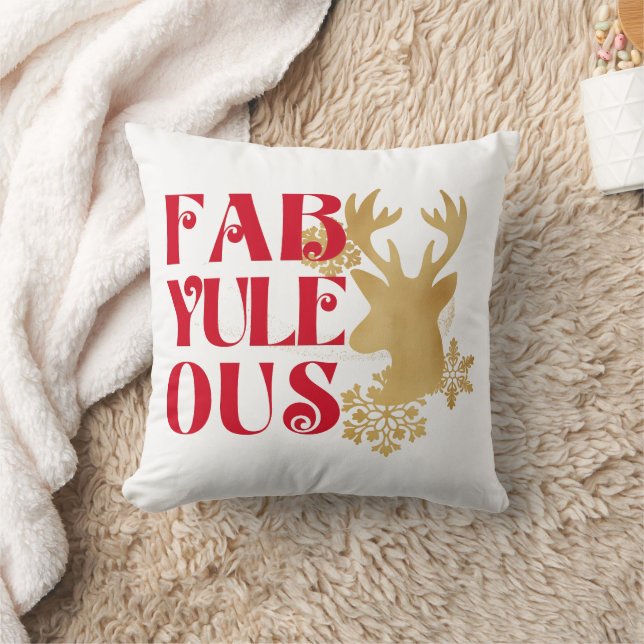 Fab-Yule-Ous Christmas Reindeer Red & Gold Kissen (Decke)