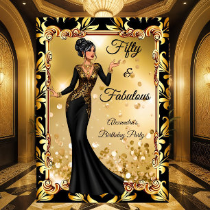 Fabelgeburtstag Schwarz Gold Atemberaubendes Kleid Einladung
