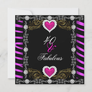 Fabelhaft 40 Zebra Rosa Schwarz Silber 40. Party Einladung