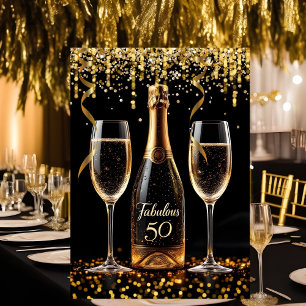 Fabelhaft 50 Glitter Gold Schwarz Champagner Glanz Einladung