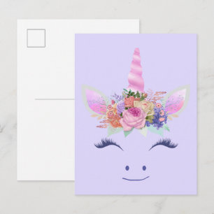 Fabelhaft Süße Einhorn Blumen Gesicht 2 Postkarte