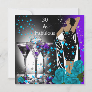 Fabelhafte 30 30. Geburtstag Teal Rosen Lila Einladung