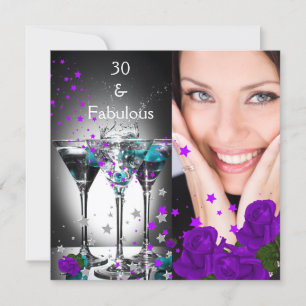 Fabelhafte 30. Geburtstags Teal Lila Rosen Foto Einladung