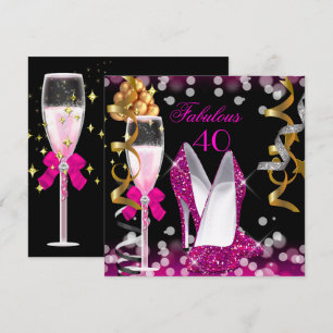 Fabelhafte 40 Heiß Rosa Gold Schwarz Blasen Party Einladung