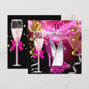 Fabelhafte 40 Hot Pink Glitter-Absätze Geburtstags Einladung