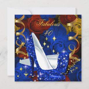 Fabelhafte 40 königsblaue goldene Absätze florale Einladung