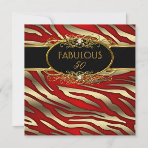 Fabelhafte 50 50. Geburtstagsfeier Gold Zebra ROT Einladung