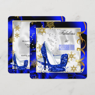 Fabelhafte 50 Blau Gold Abstrakt Absatz Geburtstag Einladung