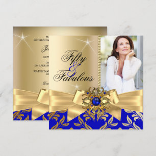 Fabelhafte 50. Blue Pearl Gold Leaf Schleifen Gebu Einladung