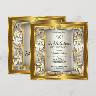 Fabelhafte 50 Cream Gold Blumen-Damaskus Geburtsta Einladung