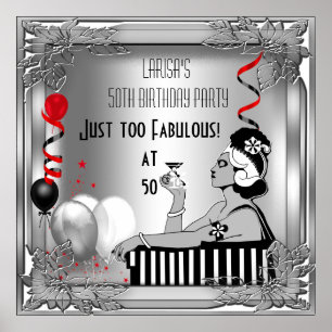 Fabelhafte 50 Diva Art Deco Geburtstagsbanner Rot Poster