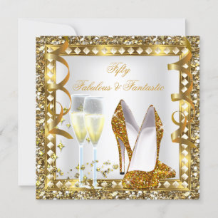 Fabelhafte 50 & Fantastische White Gold Glam Gebur Einladung