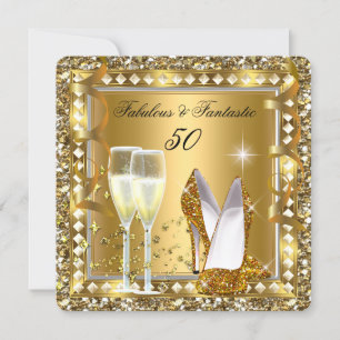 Fabelhafte 50 & Fantastisches Gold Glam Silber Geb Einladung