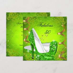 Fabelhafte 50 Frau Limettengrüne Gold Party 2 Einladung