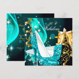 Fabelhafte 50 Frau Teal Blau Gold Geburtstagsfeier Einladung