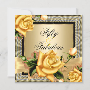 Fabelhafte 50 Gold Gelbe Rose Schwarze Geburtstag Einladung