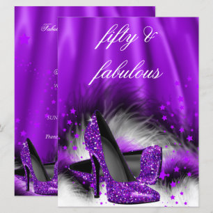 Fabelhafte 50 lila Sterne High Heels Geburtstagsfe Einladung