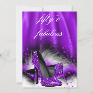 Fabelhafte 50 lila Sterne High Heels Geburtstagsfe Einladung