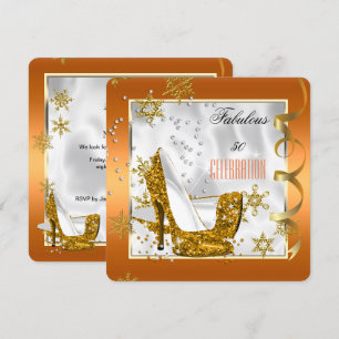 Fabelhafte 50 Orange Gold Weiße Absätze Geburtstag Einladung