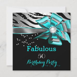 Fabelhafte 50 Party Türkis Zebra Schwarz Silber Pe Einladung